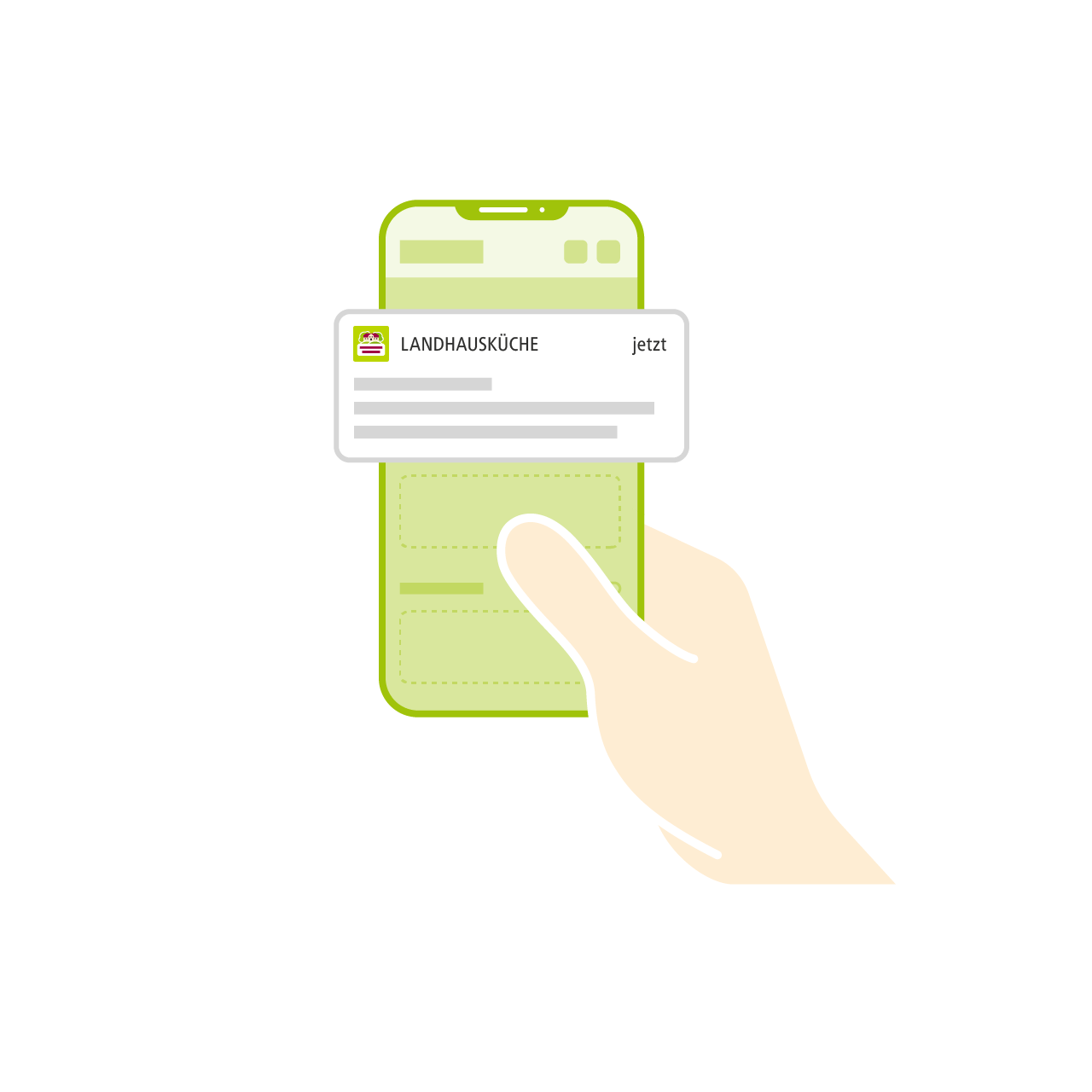 Symbol Handy mit Push-Benachrichtigung der Landhausküche App