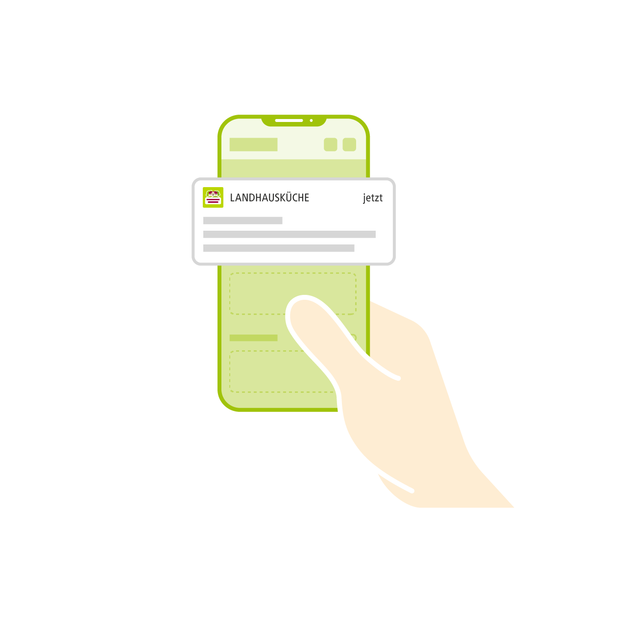 Symbol Handy mit Push-Benachrichtigung der Landhausküche App
