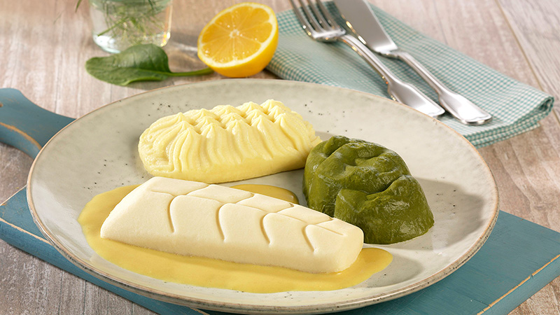 Püriertes Menü von winVitalis, geformt wie Gemüse und Kartoffeln