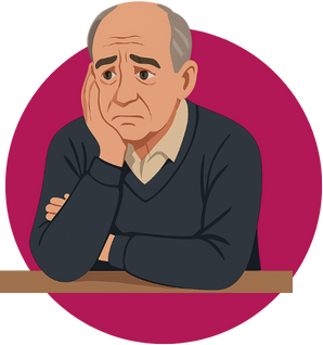 Ein Senior runzelt verzweifelt die Stirn